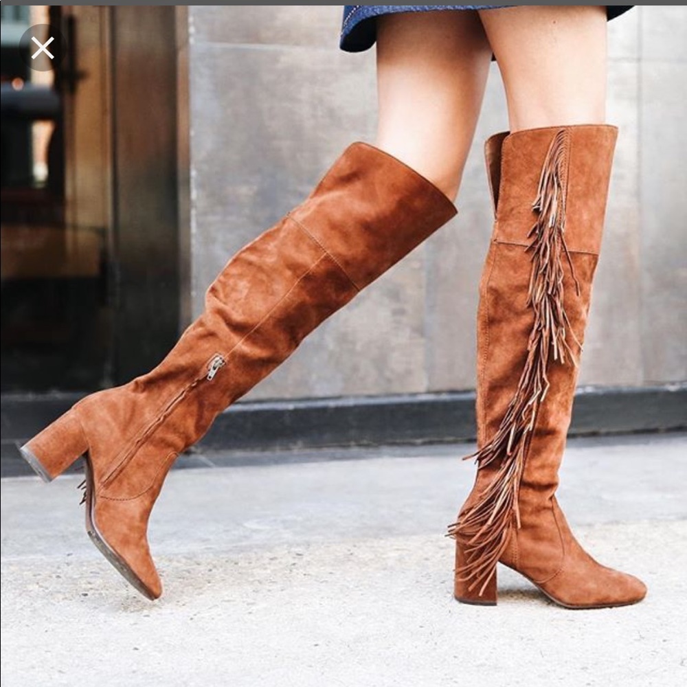 Frye suede fringe over the knee boots